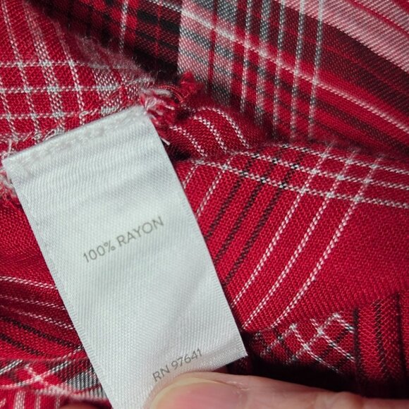 J Jill Top Womens Small Red Plaid Button Up Flowy Tunic Pockets Western Boho - Picture 4 of 8